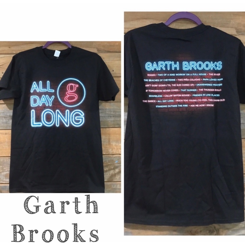 Garth Brooks All Day Long Tour Black Neon T-Shirt Unisex Size M-Double-Sided-EUC